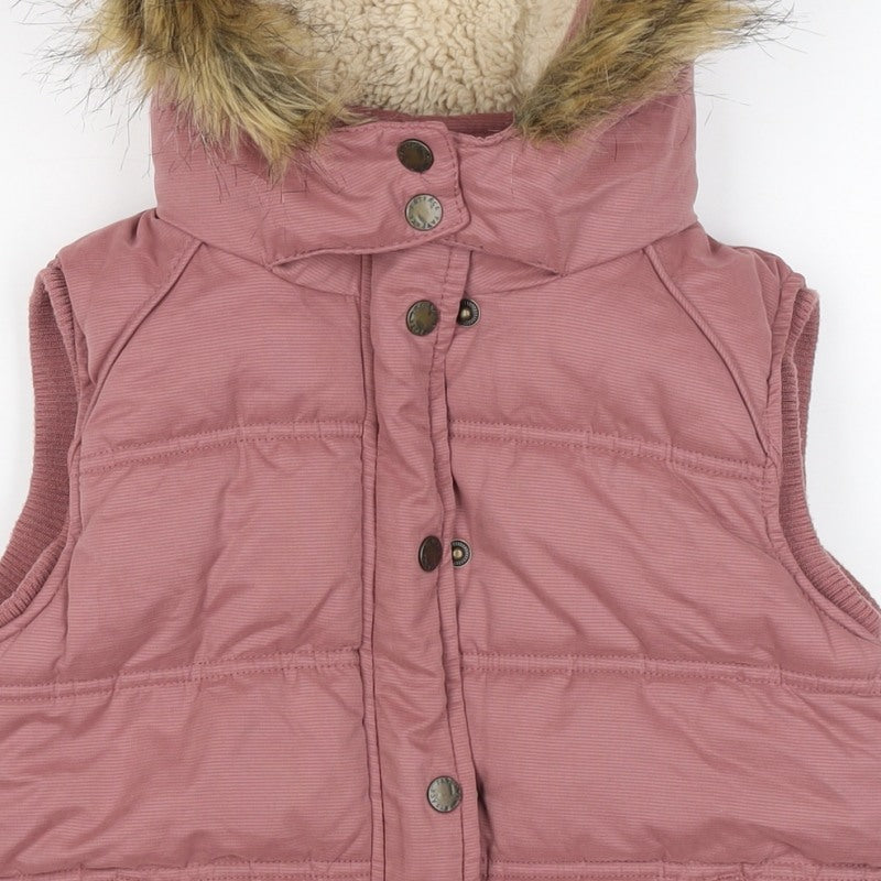 Additional view of FatFace girls’ pink 8-9 years hooded padded faux fur waistcoat gilet
