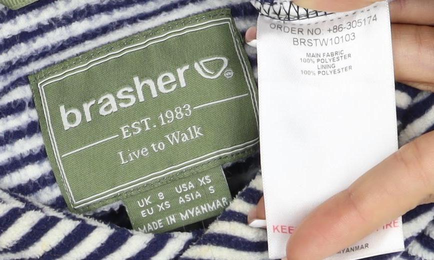 Brasher Women’s Blue Striped Fleece Pullover Hoodie UK 8 Lined