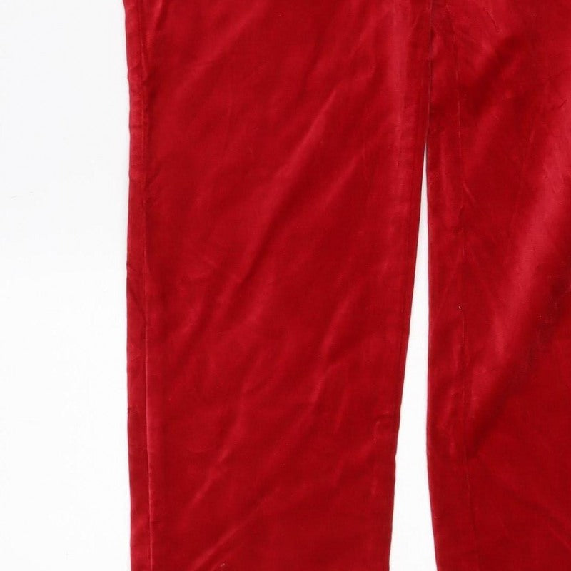 Marks & Spencer Women's Red Velvet Straight Trousers UK 12 Regular
