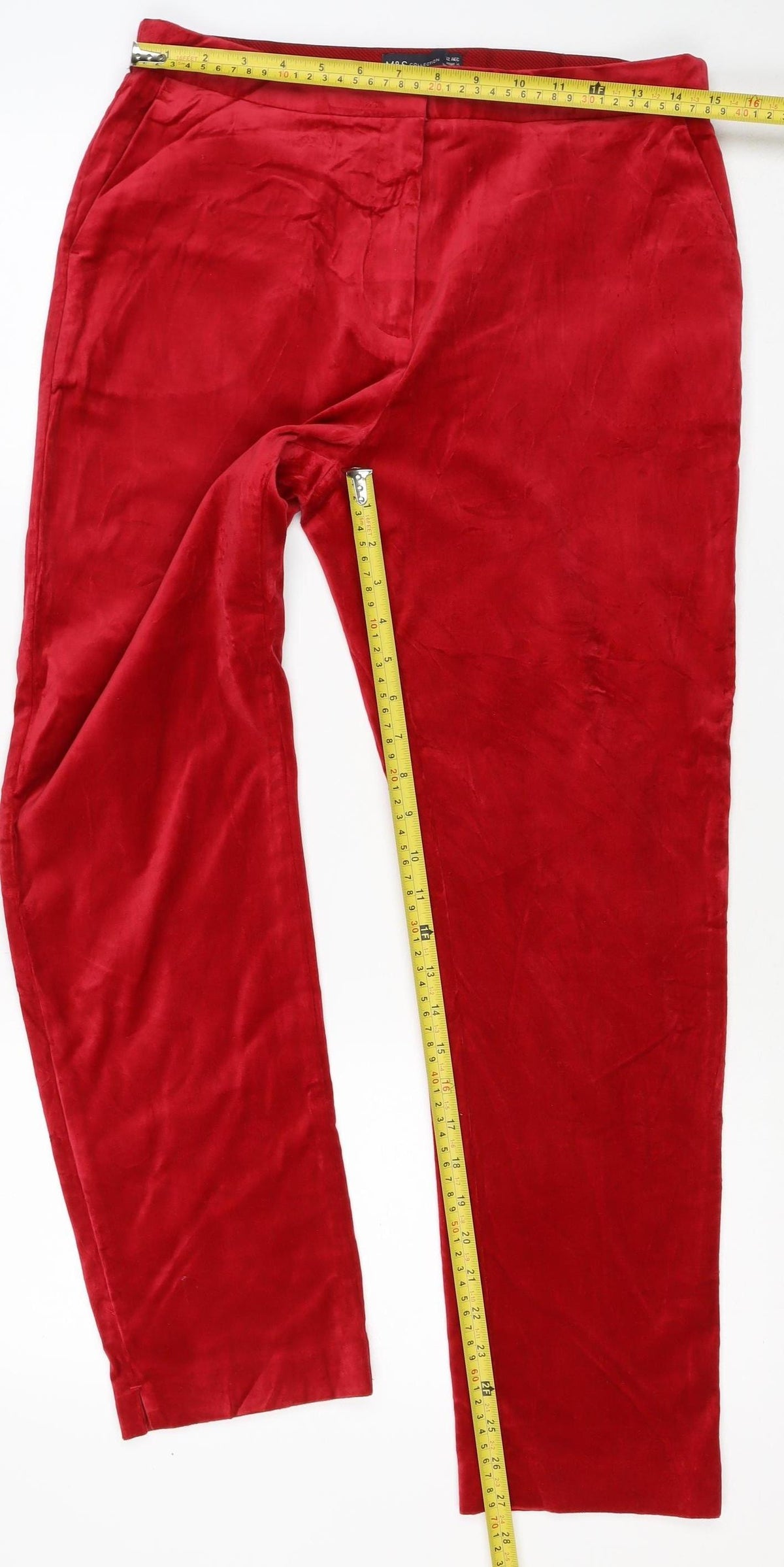Marks & Spencer Women's Red Velvet Straight Trousers UK 12 Regular