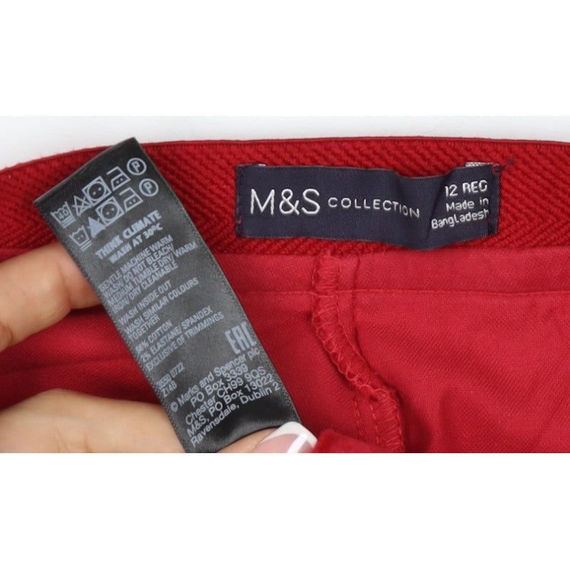 Marks & Spencer Women's Red Velvet Straight Trousers UK 12 Regular