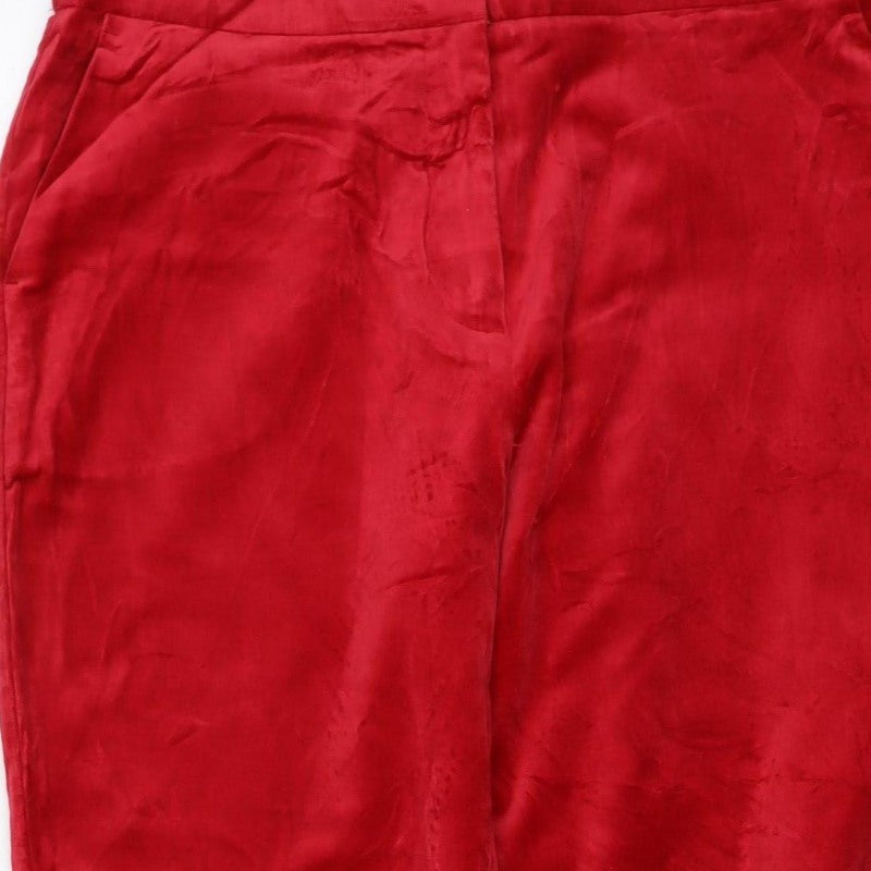 Marks & Spencer Women's Red Velvet Straight Trousers UK 12 Regular