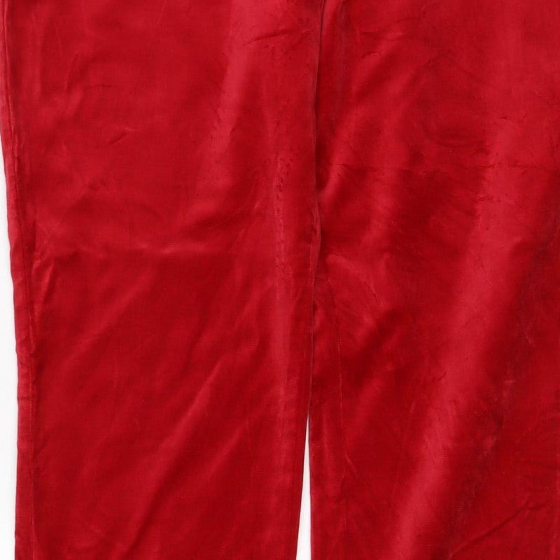 Marks & Spencer Women's Red Velvet Straight Trousers UK 12 Regular