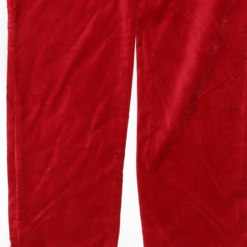 Marks & Spencer Women's Red Velvet Straight Trousers UK 12 Regular
