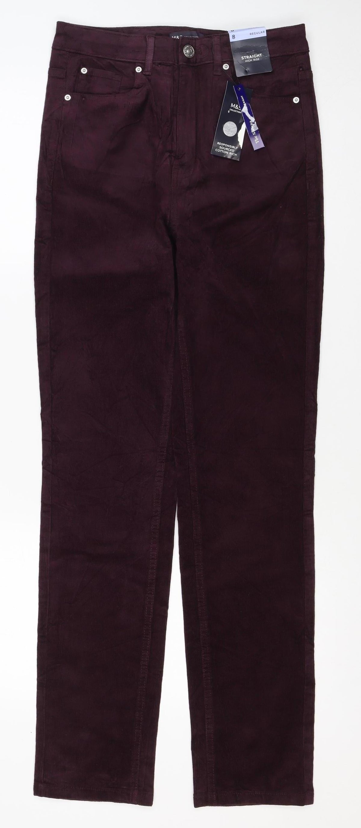 Marks and Spencer Women Purple Size 8 Straight Corduroy Trousers