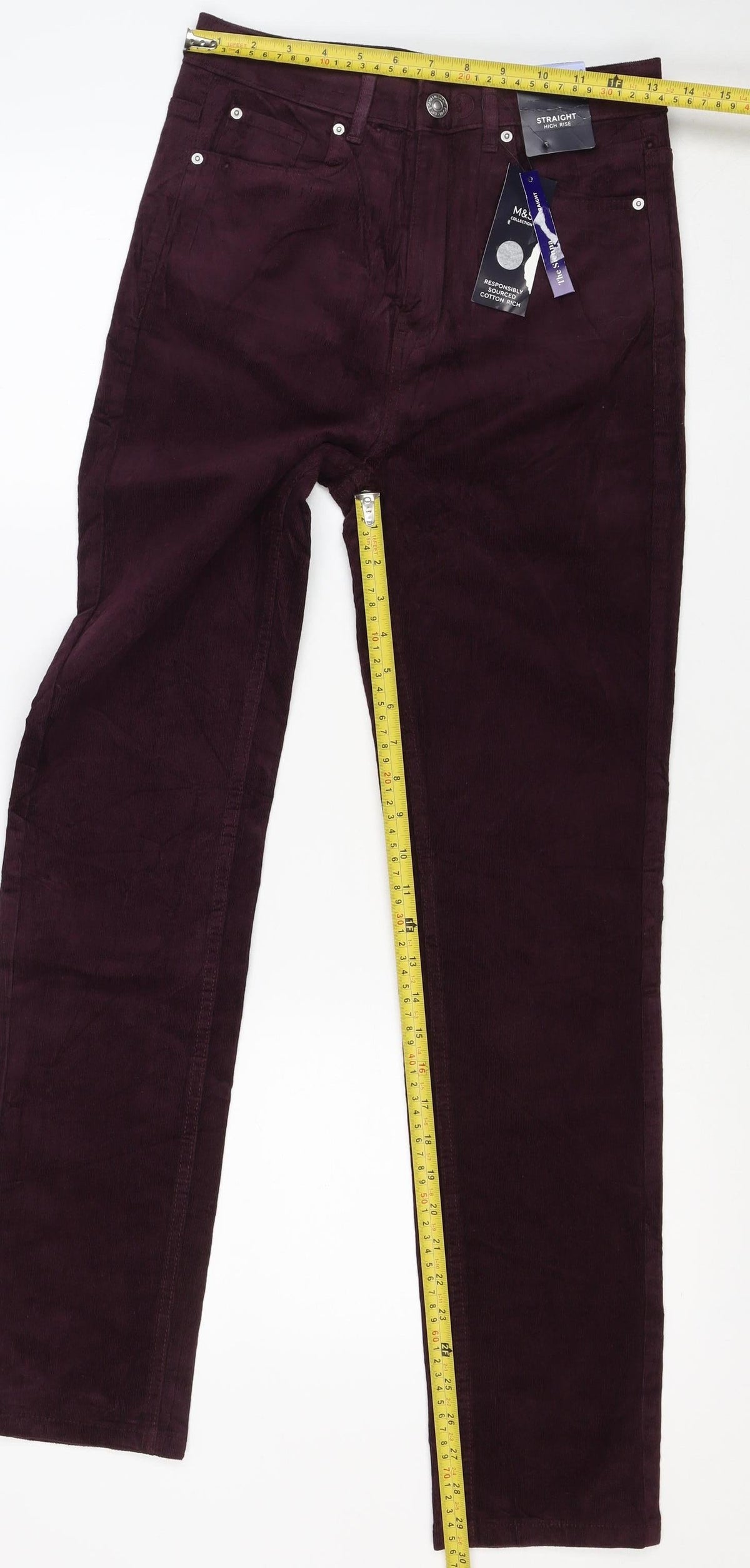 Marks and Spencer Women Purple Size 8 Straight Corduroy Trousers