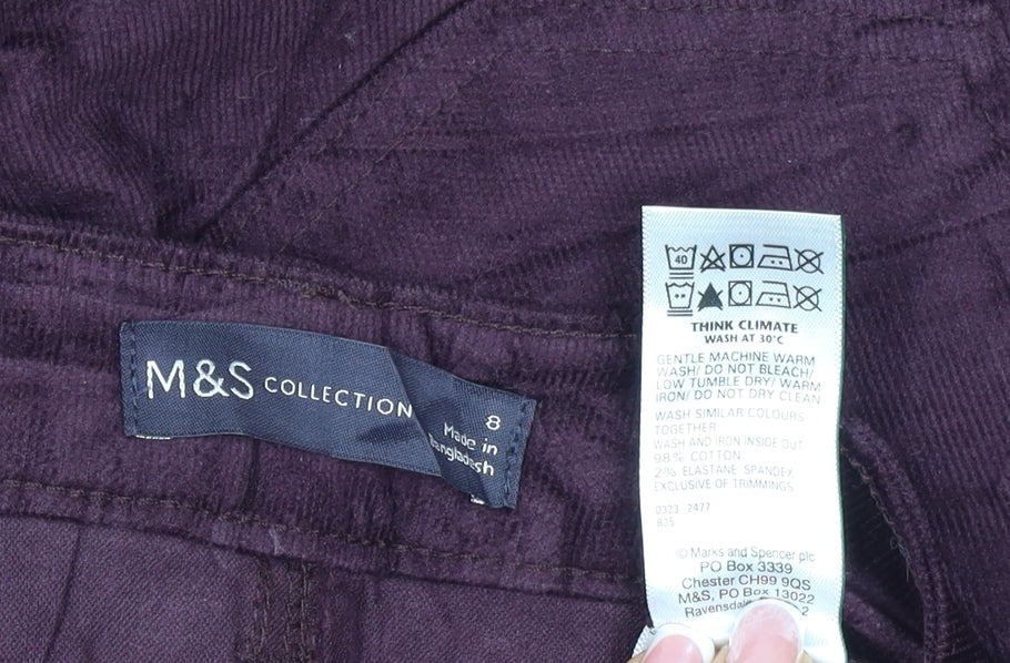 Marks and Spencer Women Purple Size 8 Straight Corduroy Trousers