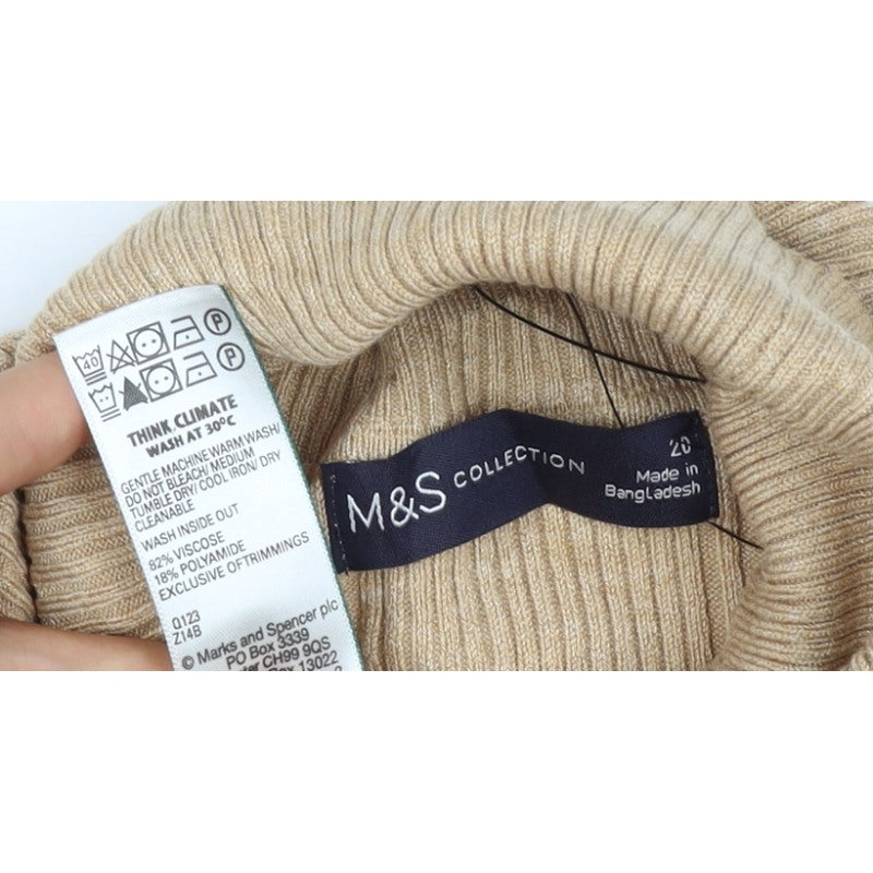 M&S Women’s Beige Size 20 Ribbed Roll Neck Long Sleeve Jumper