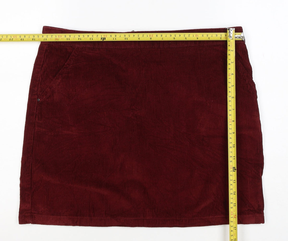 Dorothy Perkins Women Red UK 14 Corduroy Mini Pencil Skirt Zip