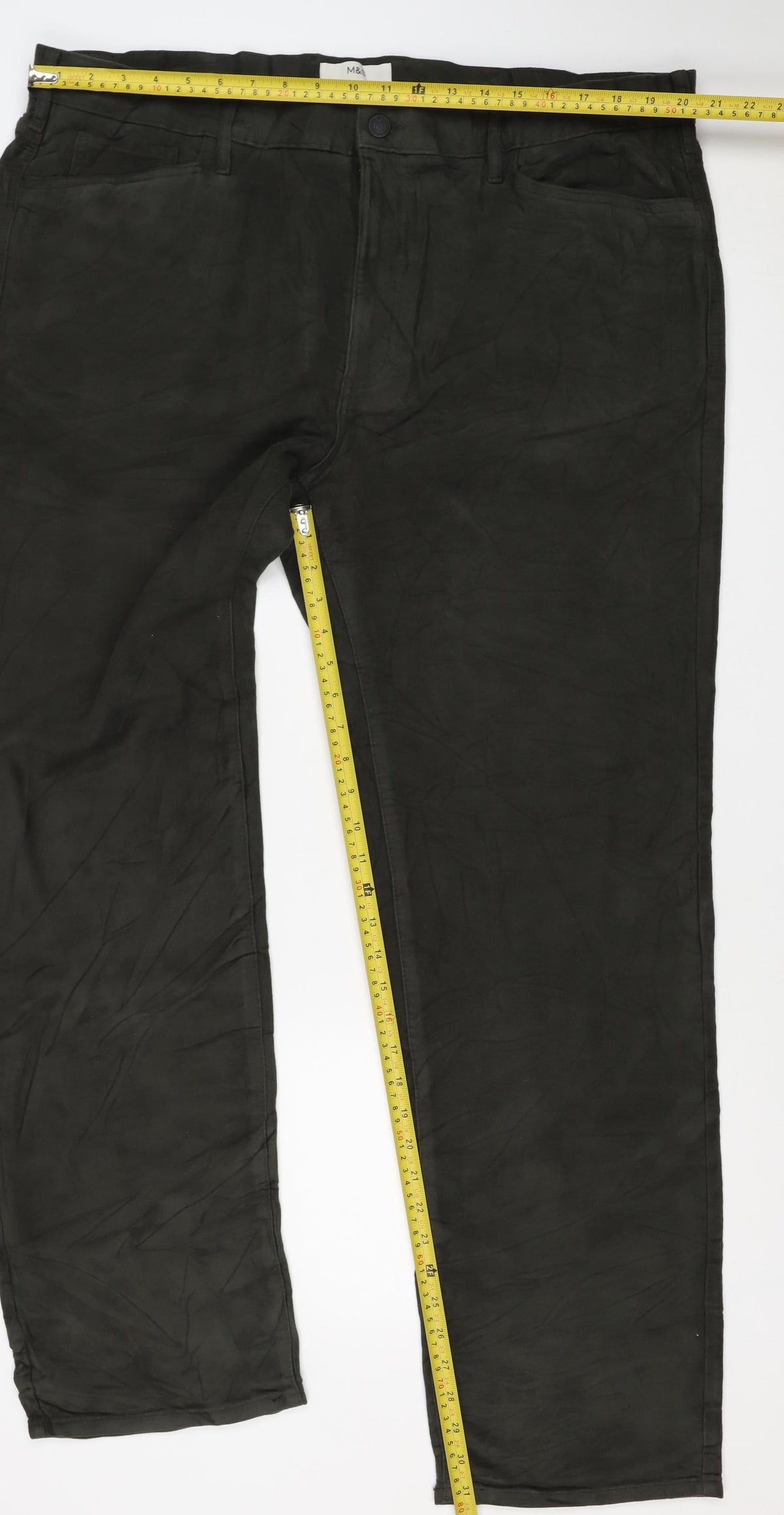 Marks & Spencer Men's Black 32/33 Cotton Straight Chino Trousers