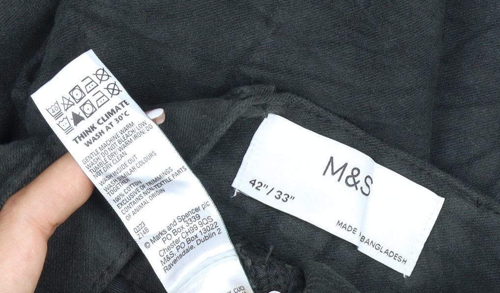 Marks & Spencer Men's Black 32/33 Cotton Straight Chino Trousers
