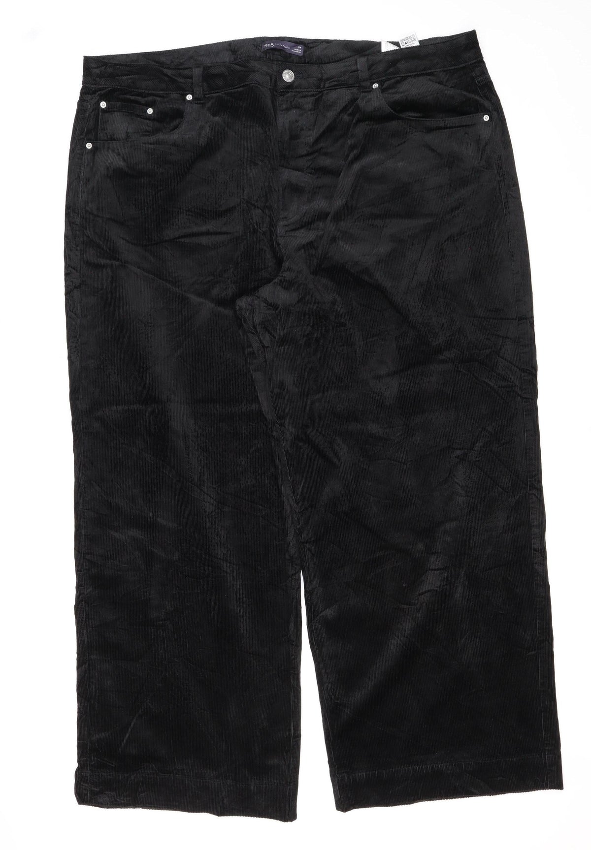 Marks and Spencer Women Black Corduroy Cargo Trousers Size 24 Wide Leg