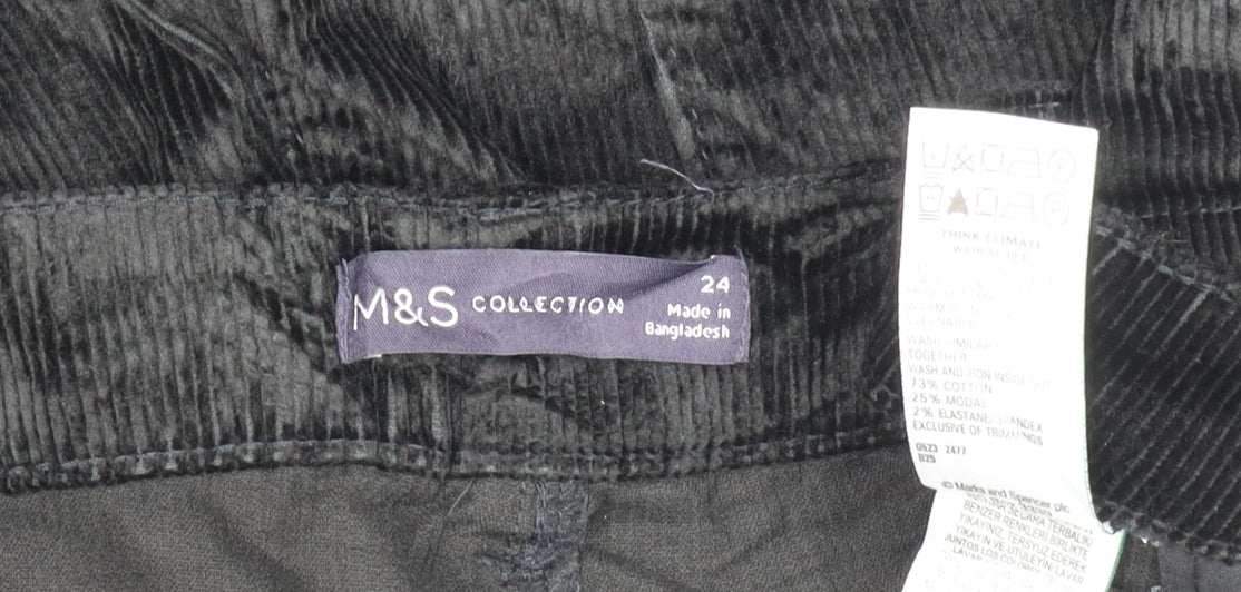 Marks and Spencer Women Black Corduroy Cargo Trousers Size 24 Wide Leg