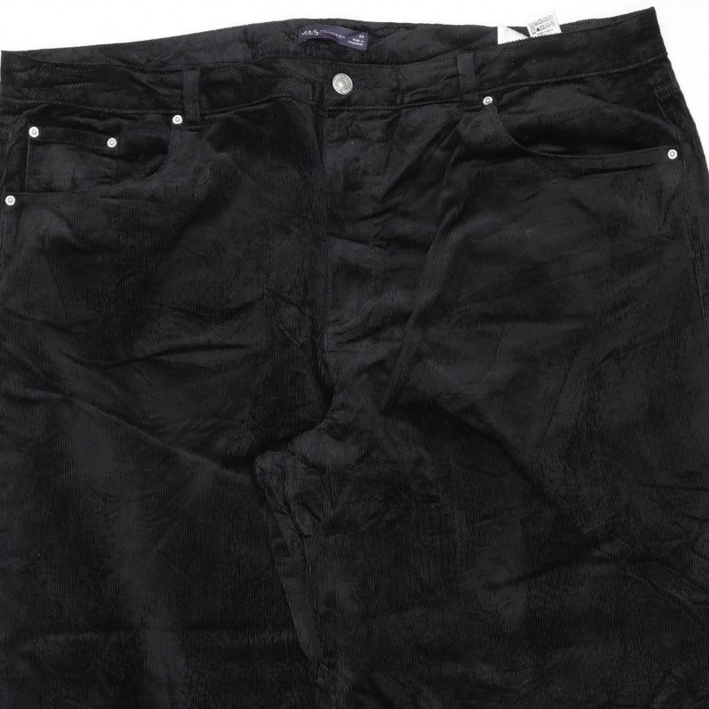 Marks and Spencer Women Black Corduroy Cargo Trousers Size 24 Wide Leg