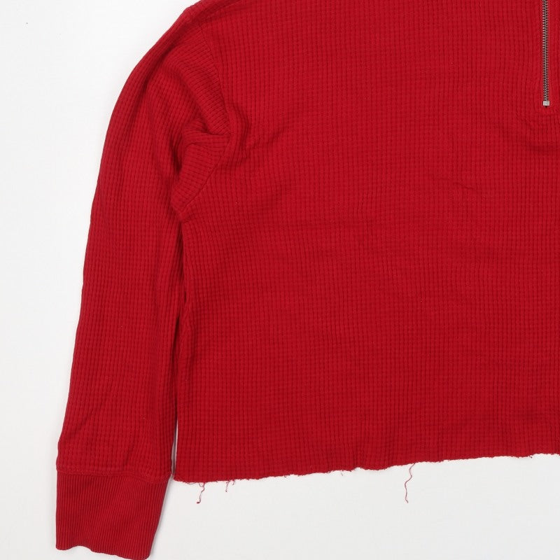 Hollister Women Red L 1/4 Zip High Neck Cotton Sweatshirt