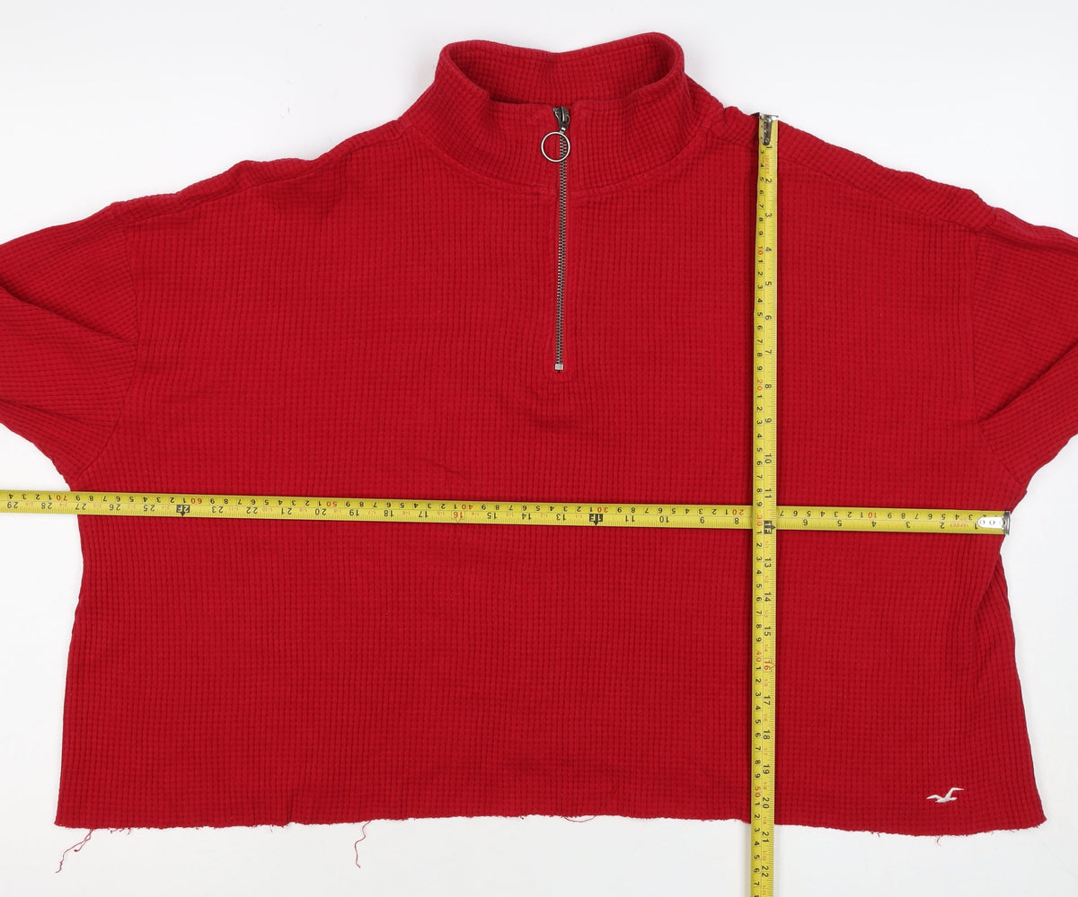 Hollister Women Red L 1/4 Zip High Neck Cotton Sweatshirt