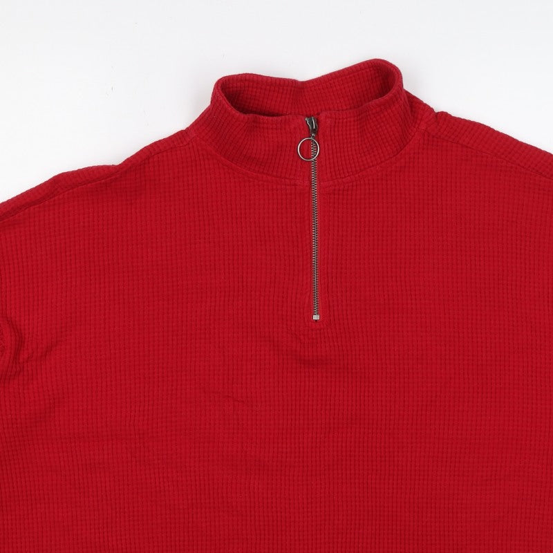 Hollister Women Red L 1/4 Zip High Neck Cotton Sweatshirt