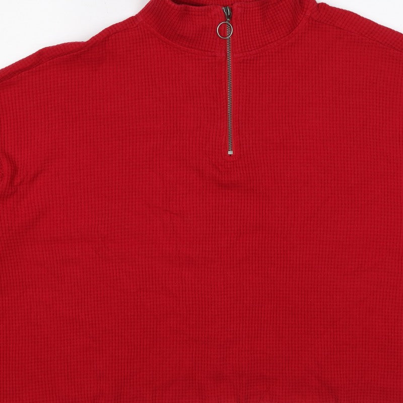 Hollister Women Red L 1/4 Zip High Neck Cotton Sweatshirt
