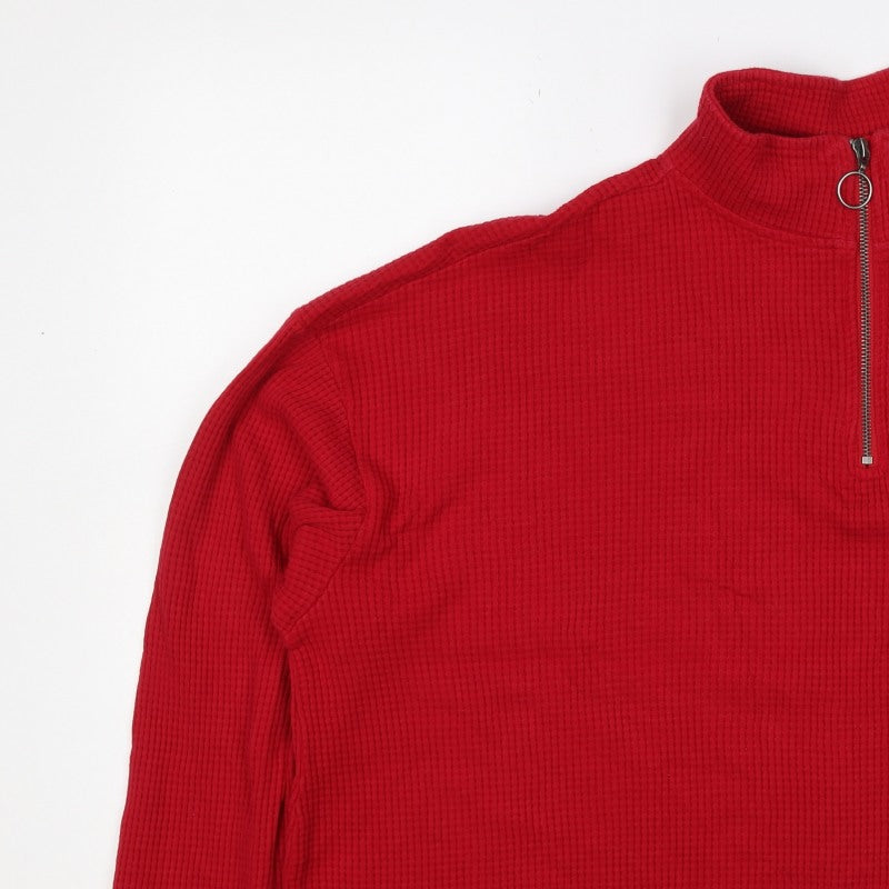 Hollister Women Red L 1/4 Zip High Neck Cotton Sweatshirt