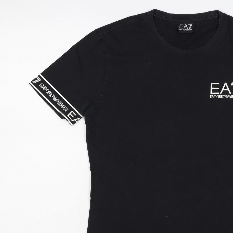 EA7 Emporio Armani Men’s Black S Slim Logo Sleeve T-Shirt