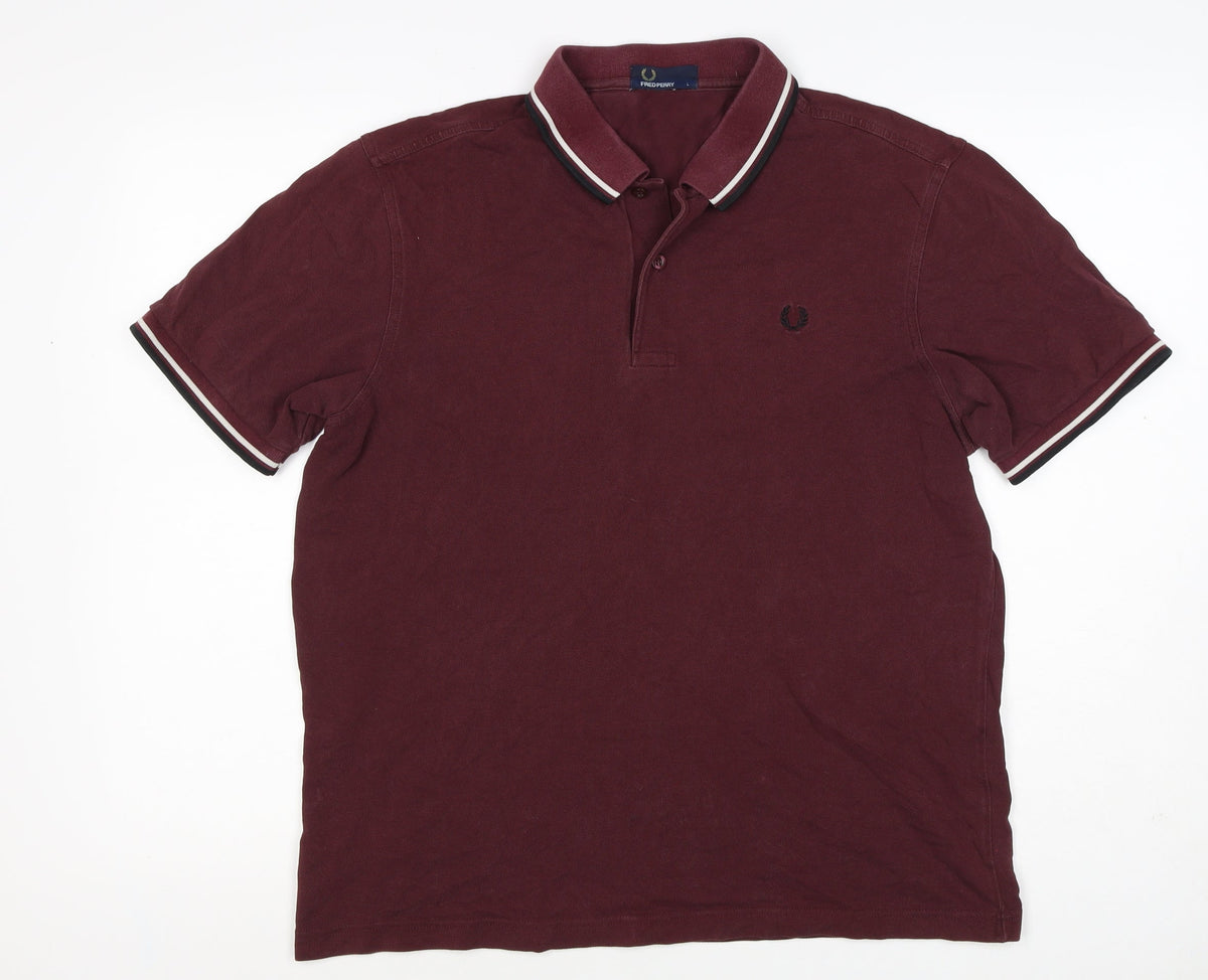 Fred Perry Men’s Burgundy L Cotton Piqué Tipped Short Sleeve Polo Shirt