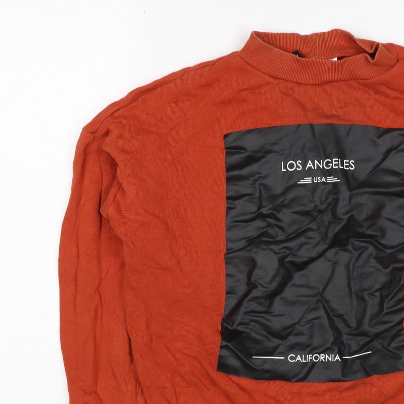 Dondup Womens Orange M Los Angeles Graphic Mock Neck Sweatshirt
