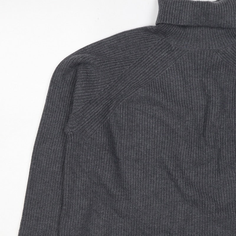 M&S Autograph Unisex Dark Grey L Roll Neck Rib Knit Jumper