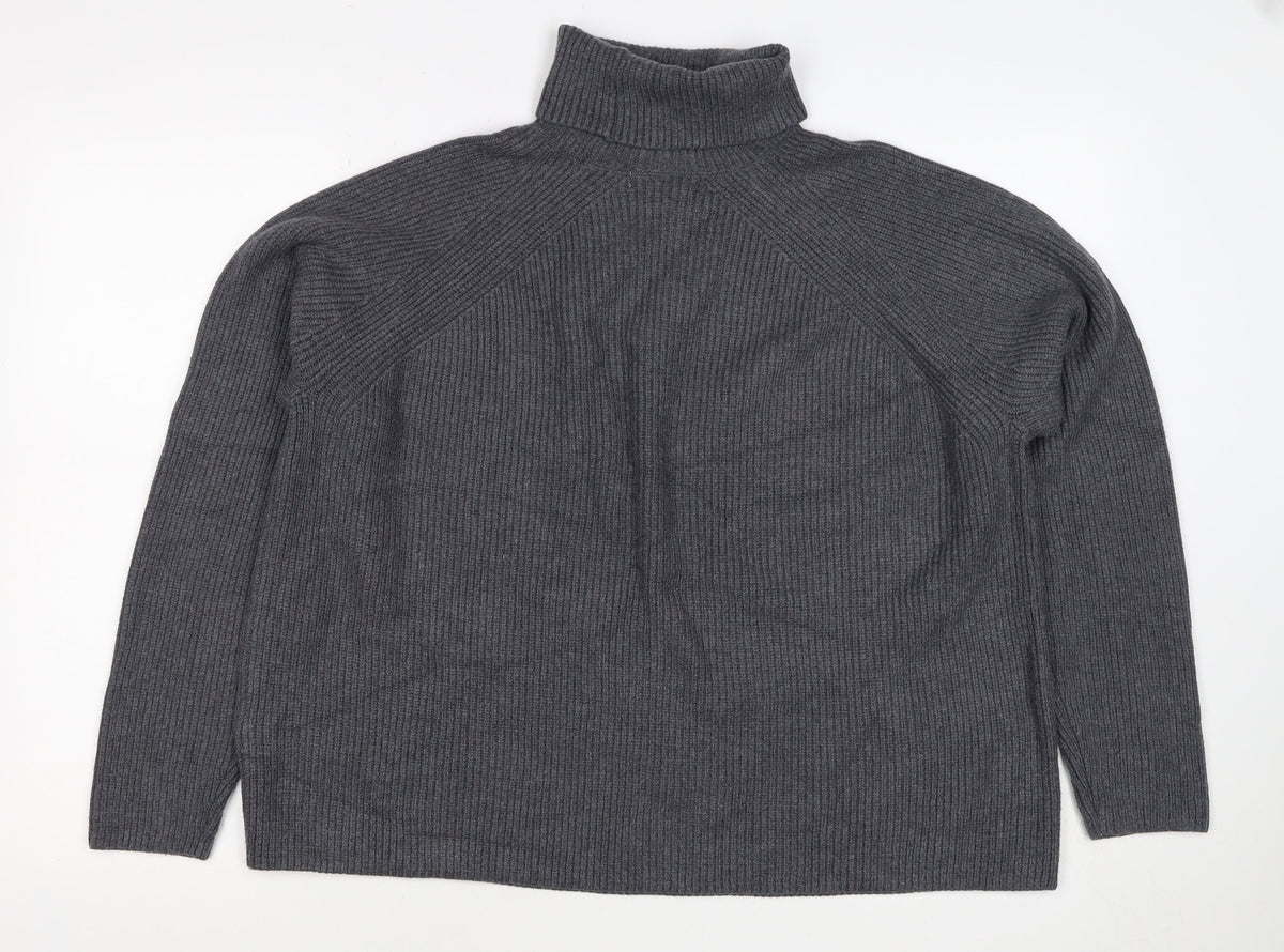 M&S Autograph Unisex Dark Grey L Roll Neck Rib Knit Jumper
