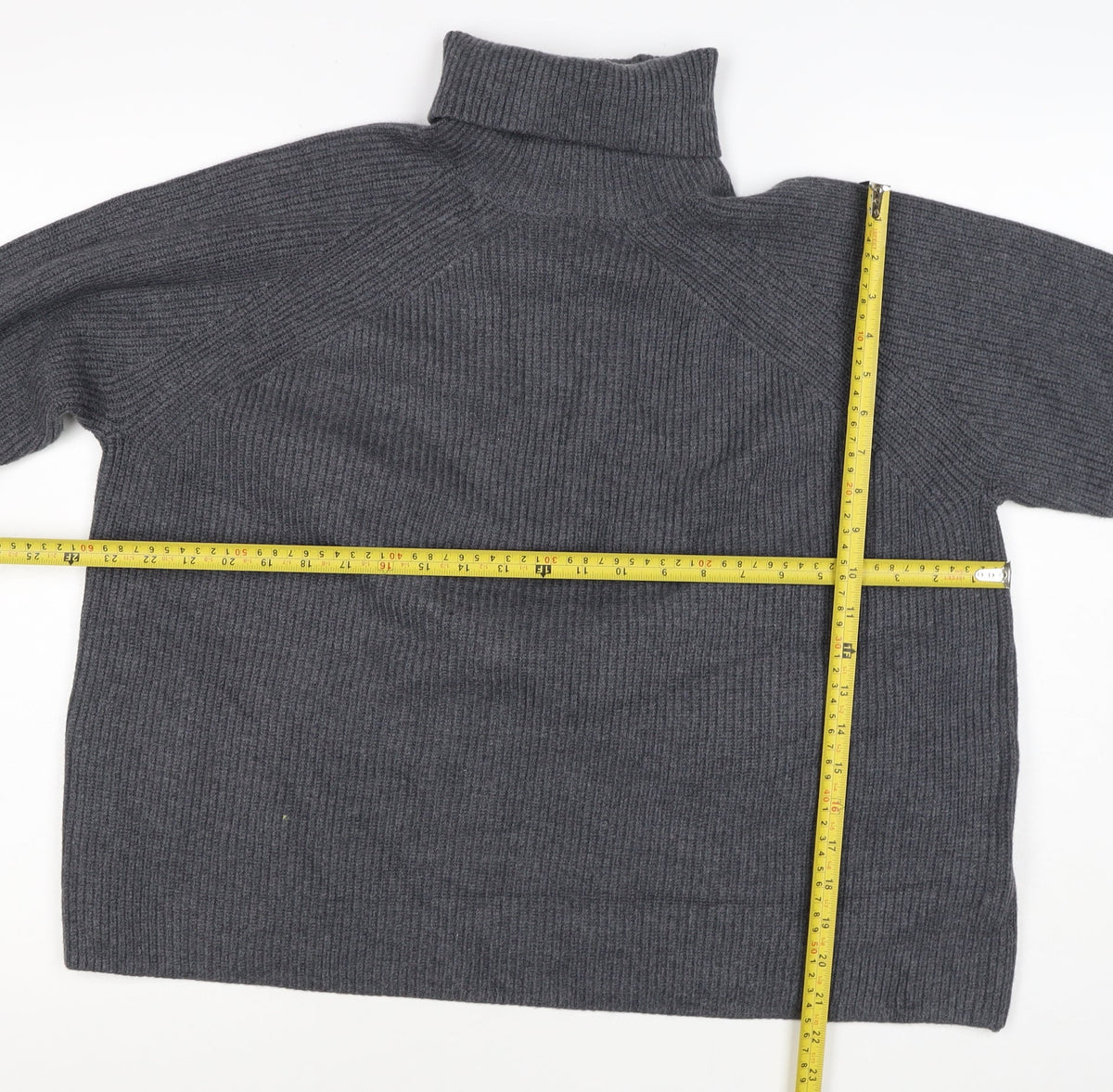 M&S Autograph Unisex Dark Grey L Roll Neck Rib Knit Jumper