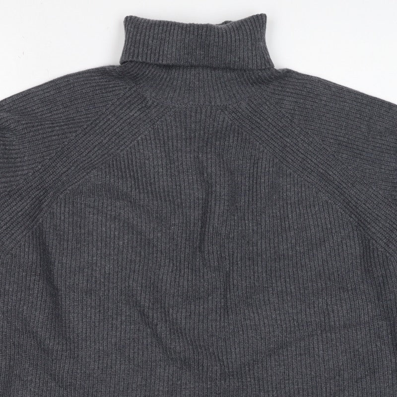 M&S Autograph Unisex Dark Grey L Roll Neck Rib Knit Jumper