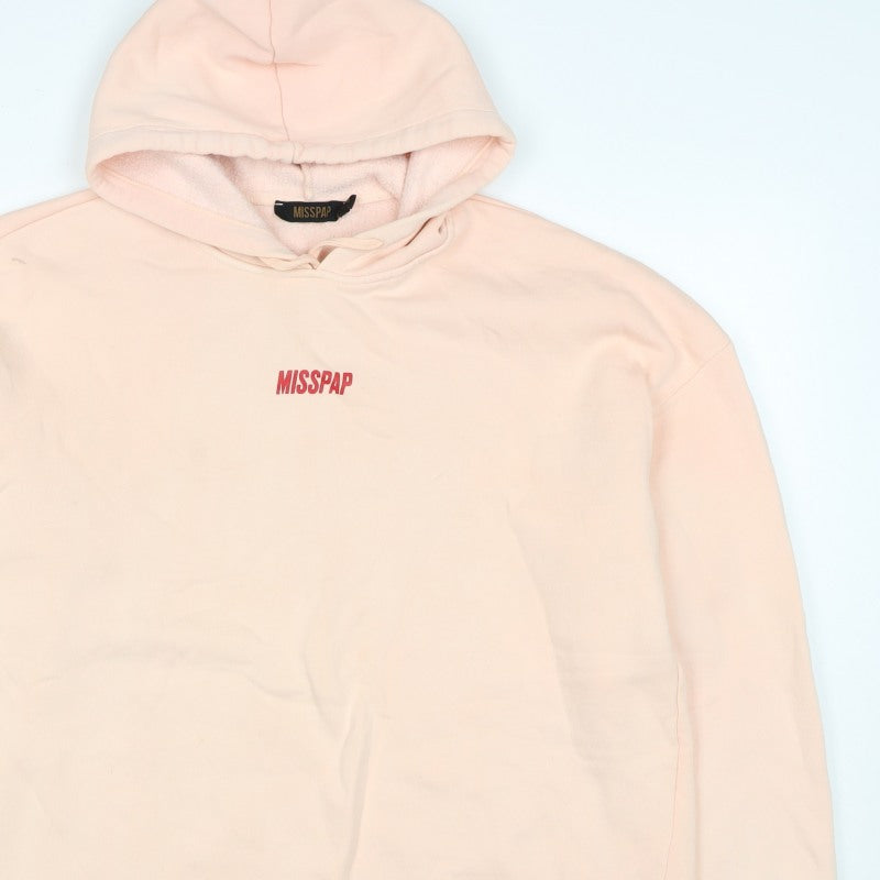 Misspap Women Pink M Logo Pullover Hooded Cotton Fleece Sweatshirt