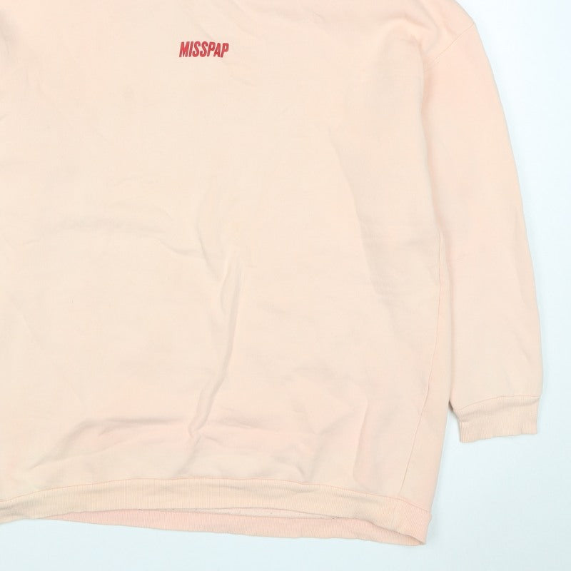 Misspap Women Pink M Logo Pullover Hooded Cotton Fleece Sweatshirt