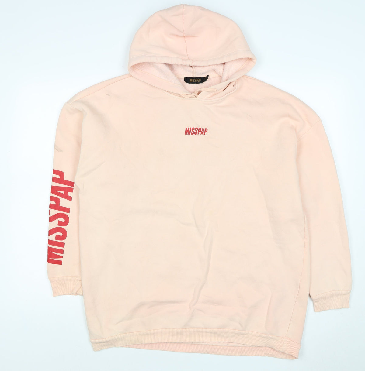 Misspap Women Pink M Logo Pullover Hooded Cotton Fleece Sweatshirt