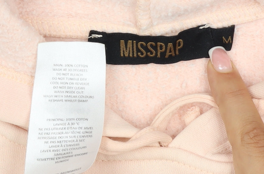 Misspap Women Pink M Logo Pullover Hooded Cotton Fleece Sweatshirt