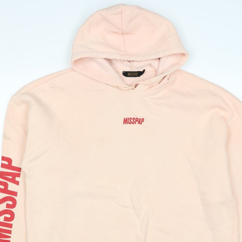 Misspap Women Pink M Logo Pullover Hooded Cotton Fleece Sweatshirt