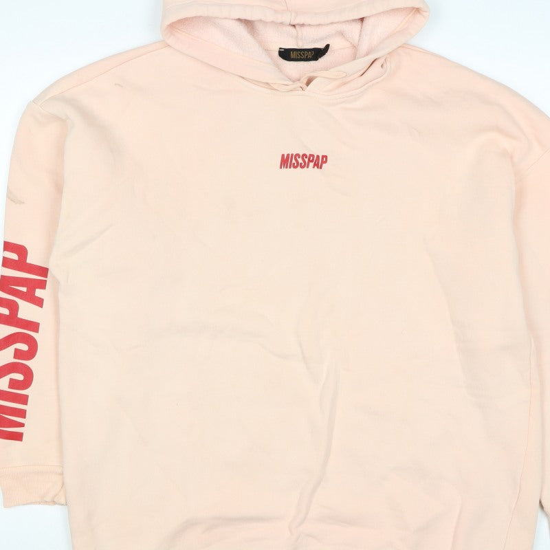 Misspap Women Pink M Logo Pullover Hooded Cotton Fleece Sweatshirt