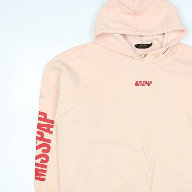 Misspap Women Pink M Logo Pullover Hooded Cotton Fleece Sweatshirt