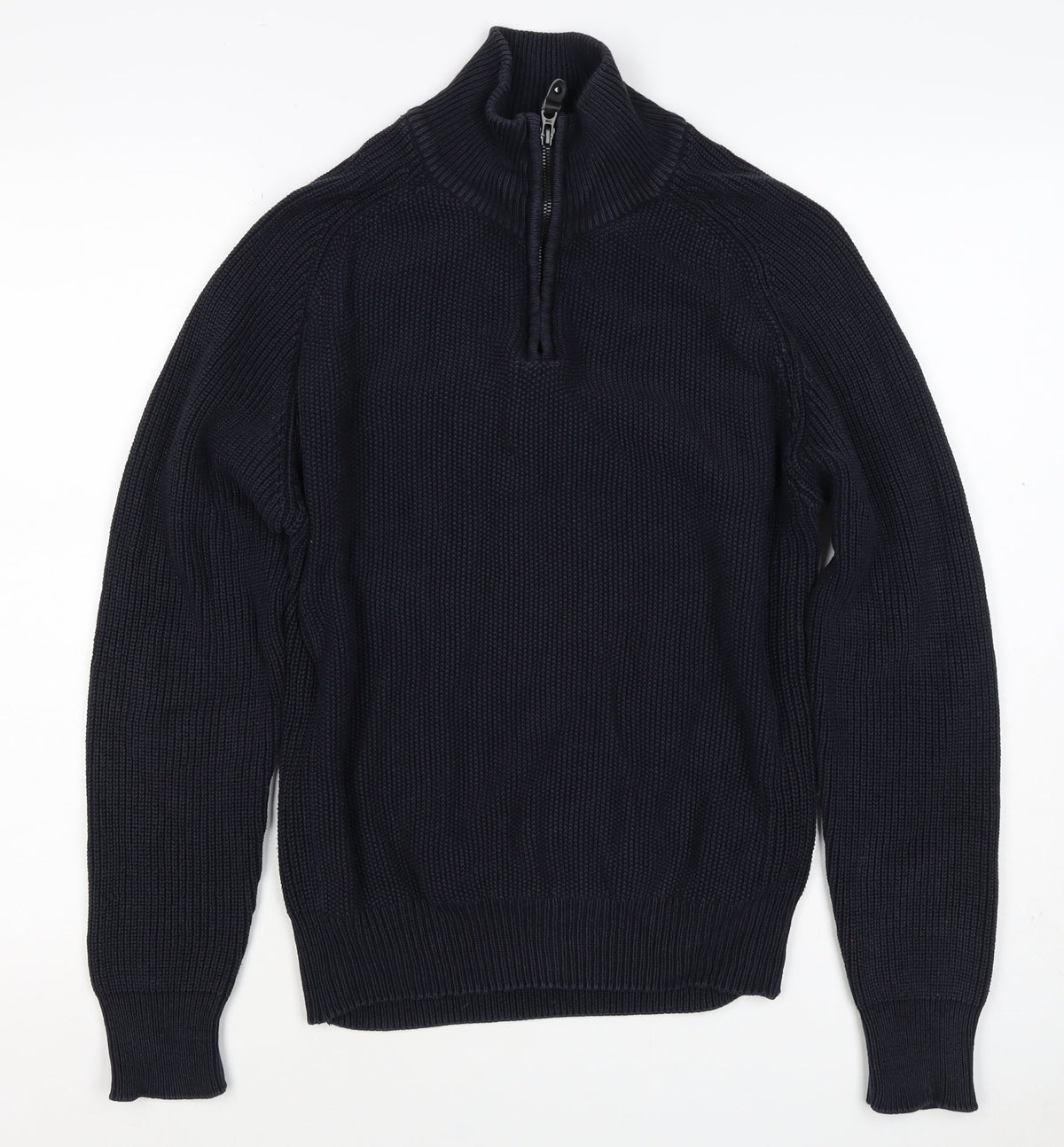 Next Men’s Blue M 1/4 Zip High Neck Chunky Knit Cotton Jumper