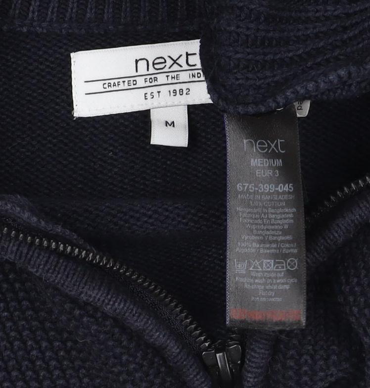 Next Men’s Blue M 1/4 Zip High Neck Chunky Knit Cotton Jumper