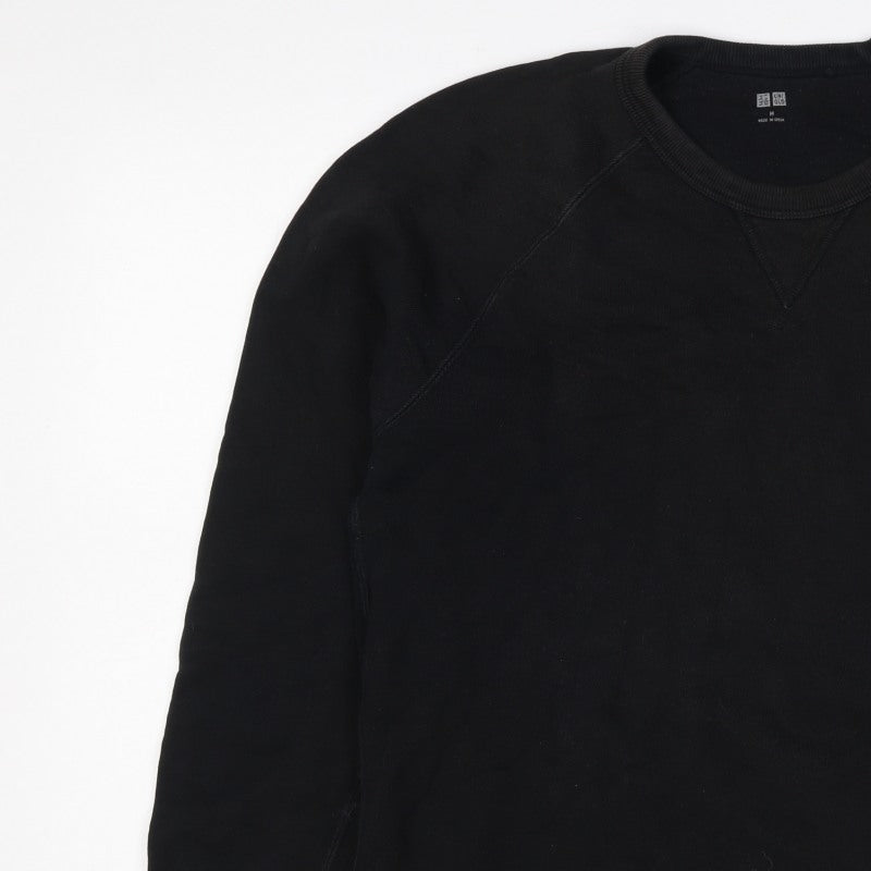UNIQLO Men Black M Crew Neck Pullover Cotton Sweatshirt Classic
