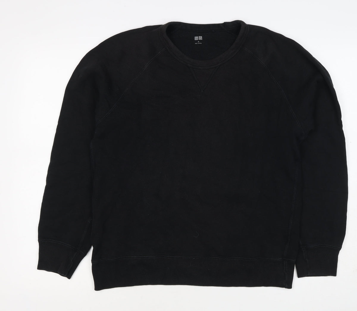 UNIQLO Men Black M Crew Neck Pullover Cotton Sweatshirt Classic