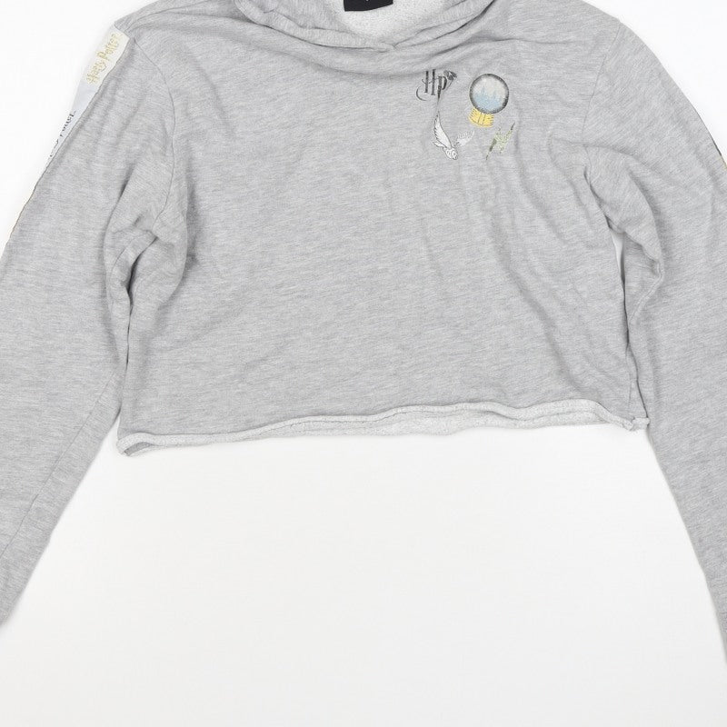 Harry Potter Girls Grey 15 Years Pullover Hoodie Graphic Print Crop