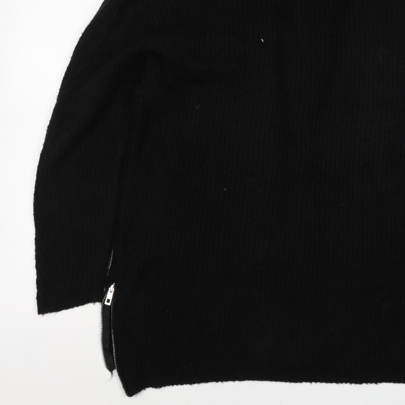 River Island Women Black L Cable Knit Open Cardigan Long Sleeve Zip