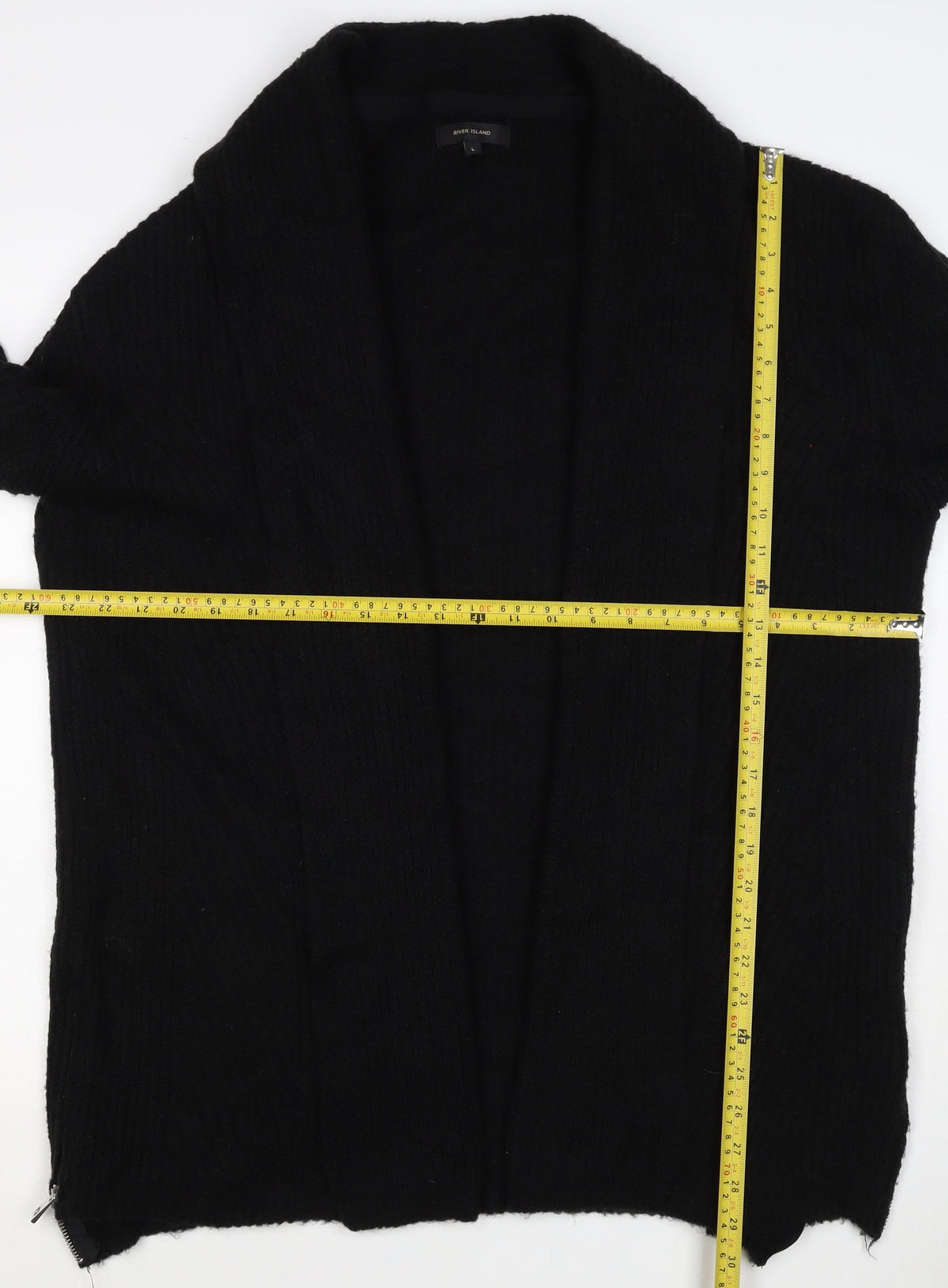 River Island Women Black L Cable Knit Open Cardigan Long Sleeve Zip