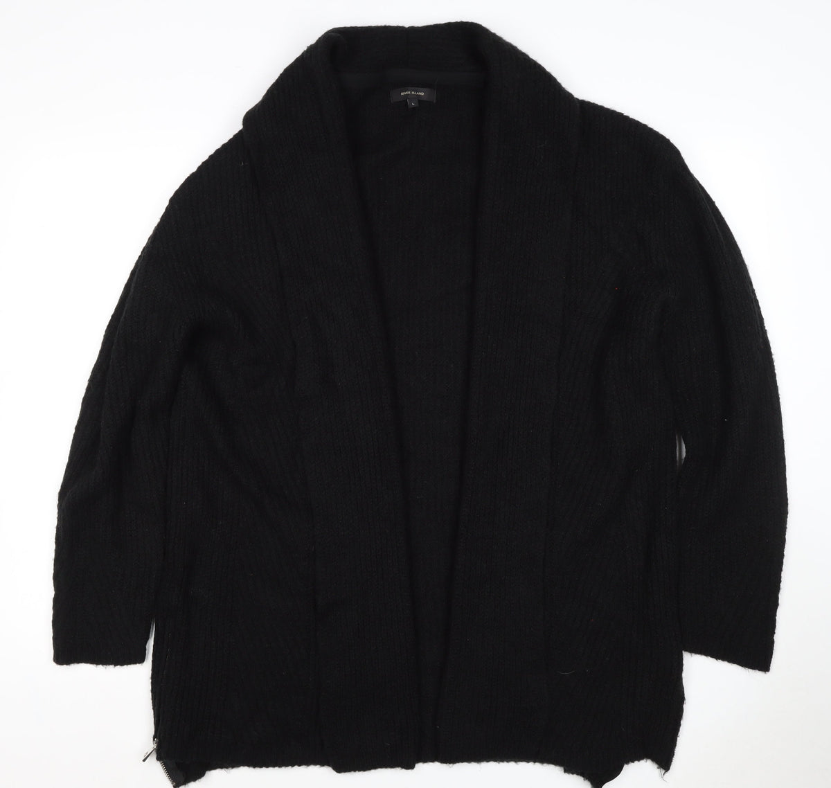 River Island Women Black L Cable Knit Open Cardigan Long Sleeve Zip