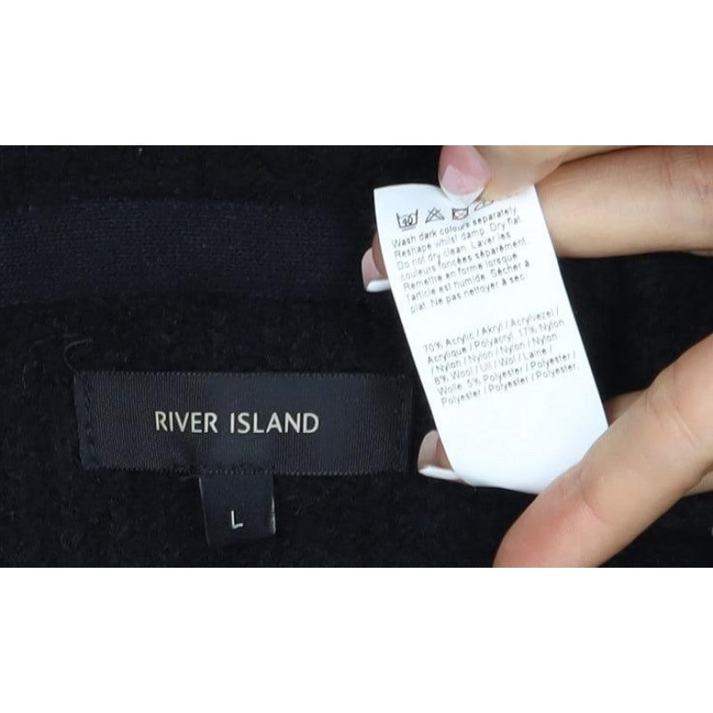 River Island Women Black L Cable Knit Open Cardigan Long Sleeve Zip