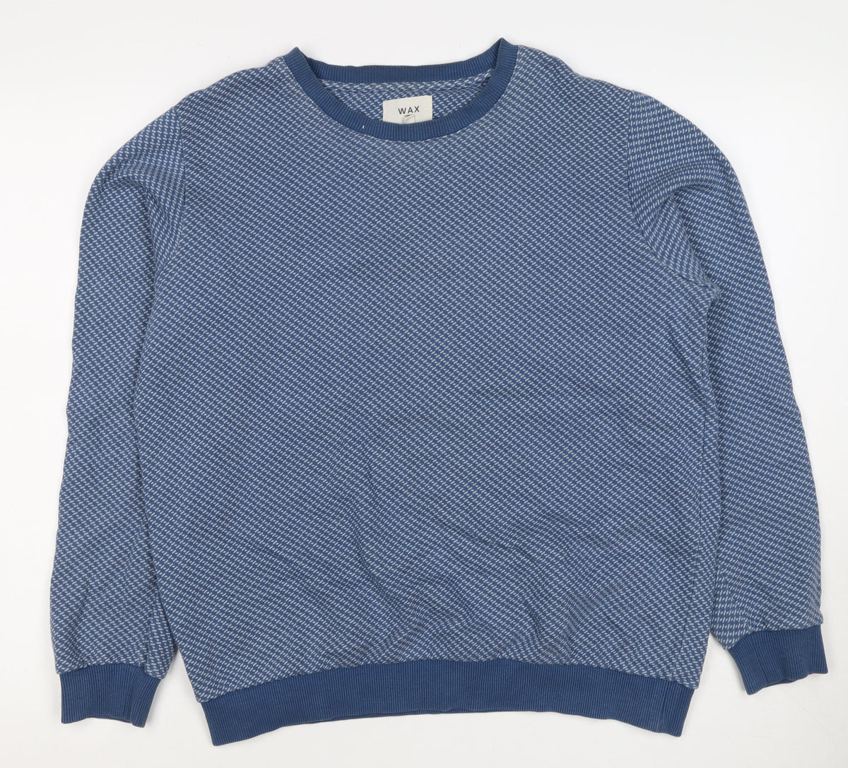 Wax London Men’s Blue M Geometric Knit Crew Neck Pullover Sweatshirt