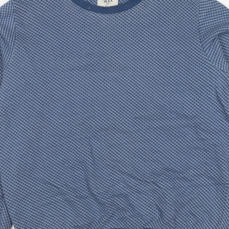 Wax London Men’s Blue M Geometric Knit Crew Neck Pullover Sweatshirt