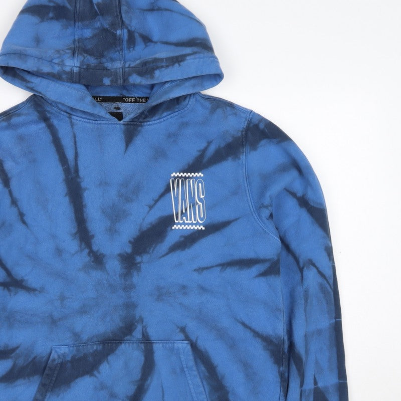 Vans Boys Blue Black Tie Dye Pullover Hoodie L Logo Kangaroo Pocket
