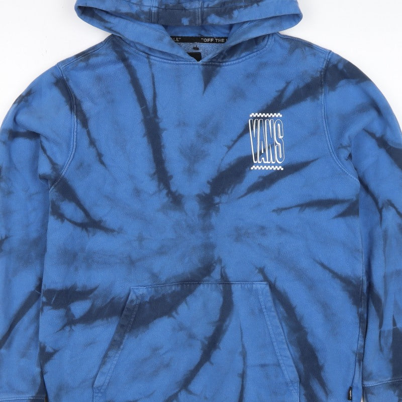 Vans Boys Blue Black Tie Dye Pullover Hoodie L Logo Kangaroo Pocket